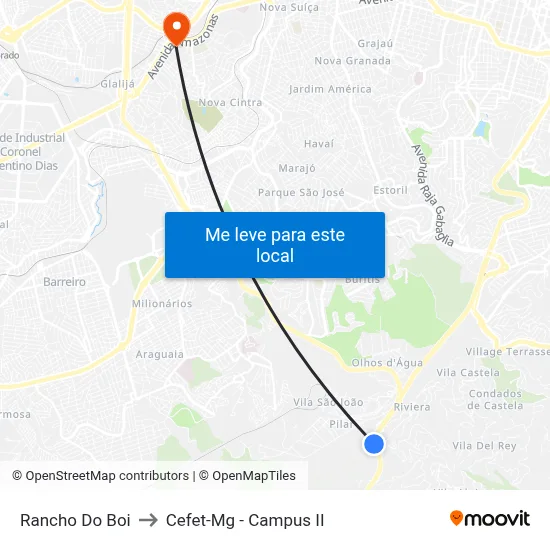 Rancho Do Boi to Cefet-Mg - Campus II map