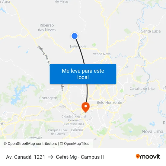 Av. Canadá, 1221 to Cefet-Mg - Campus II map