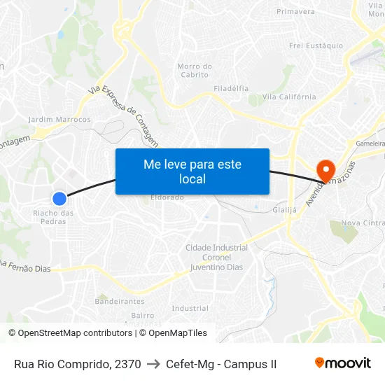 Rua Rio Comprido, 2370 to Cefet-Mg - Campus II map