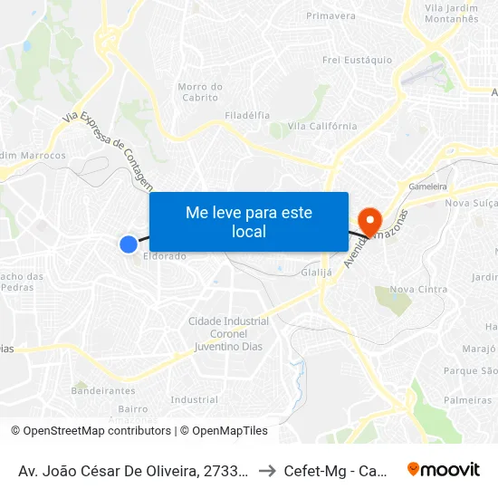 Av. João César De Oliveira, 2733 | Correios to Cefet-Mg - Campus II map