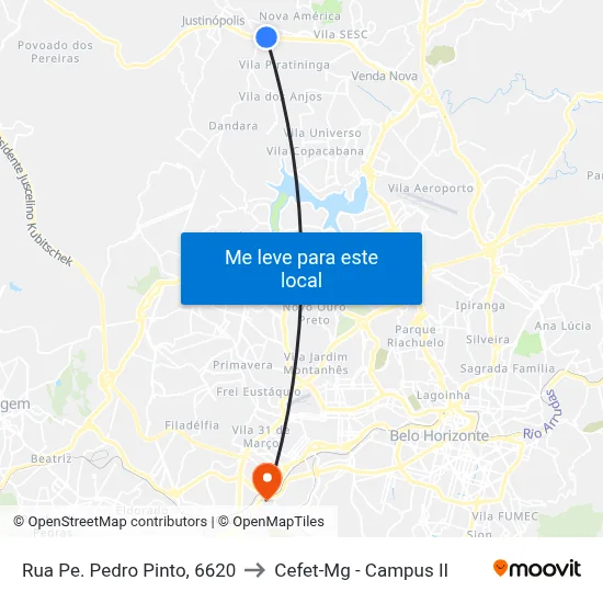Rua Pe. Pedro Pinto, 6620 to Cefet-Mg - Campus II map