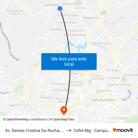 Av. Denise Cristina Da Rocha, 612 to Cefet-Mg - Campus II map