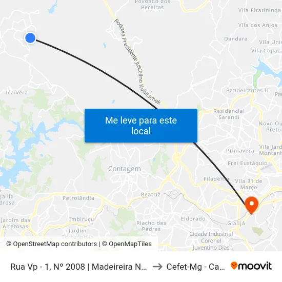 Rua Vp - 1, Nº 2008 | Madeireira Nova Contagem to Cefet-Mg - Campus II map