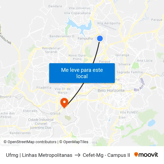 Ufmg | Linhas Metropolitanas to Cefet-Mg - Campus II map