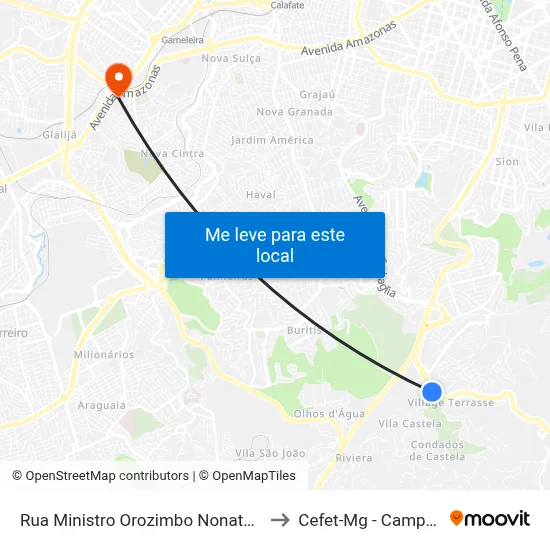 Rua Ministro Orozimbo Nonato, 442 to Cefet-Mg - Campus II map