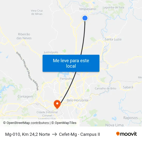 Mg-010, Km 24,2 Norte to Cefet-Mg - Campus II map