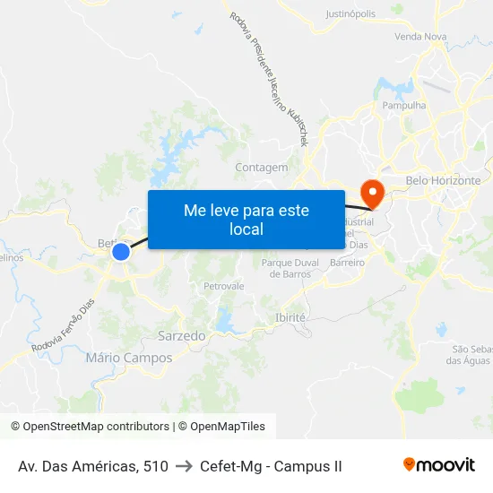 Av. Das Américas, 510 to Cefet-Mg - Campus II map
