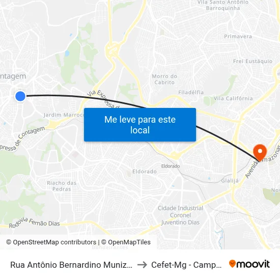 Rua Antônio Bernardino Muniz, 128 to Cefet-Mg - Campus II map