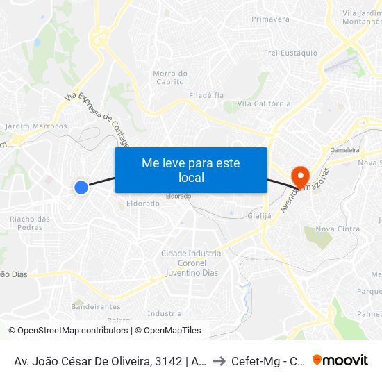 Av. João César De Oliveira, 3142 | Auto Escola Método to Cefet-Mg - Campus II map