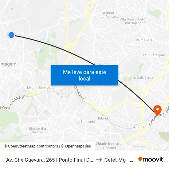 Av. Che Guevara, 265 | Ponto Final Das Linhas 1730 E 1740 to Cefet-Mg - Campus II map