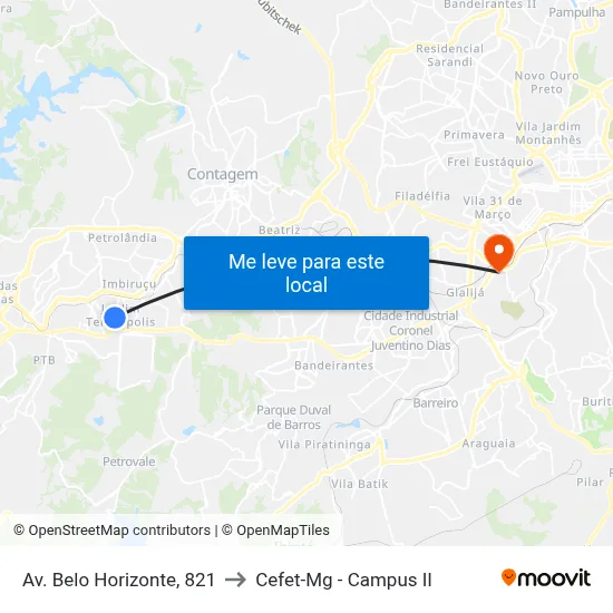 Av. Belo Horizonte, 821 to Cefet-Mg - Campus II map