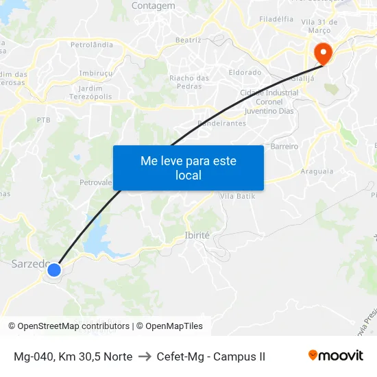 Mg-040, Km 30,5 Norte to Cefet-Mg - Campus II map