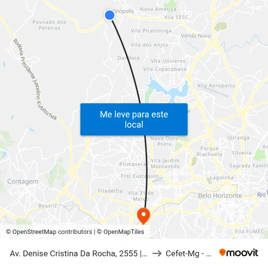 Av. Denise Cristina Da Rocha, 2555 | Linhas Metropolitanas to Cefet-Mg - Campus II map