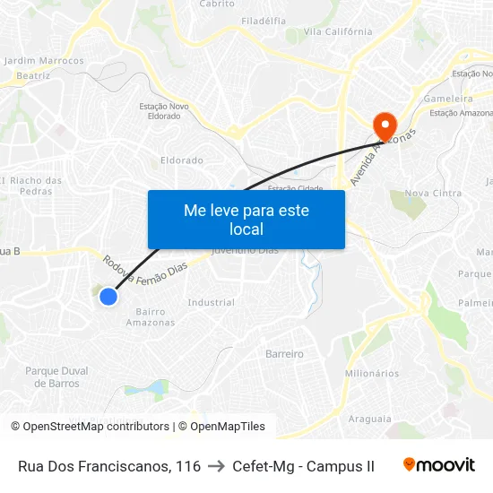 Rua Dos Franciscanos, 116 to Cefet-Mg - Campus II map