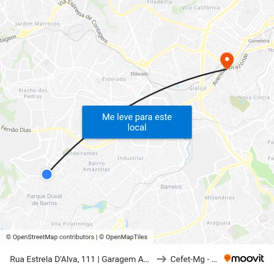 Rua Estrela D'Alva, 111 | Garagem Autotrans Duval De Barros to Cefet-Mg - Campus II map