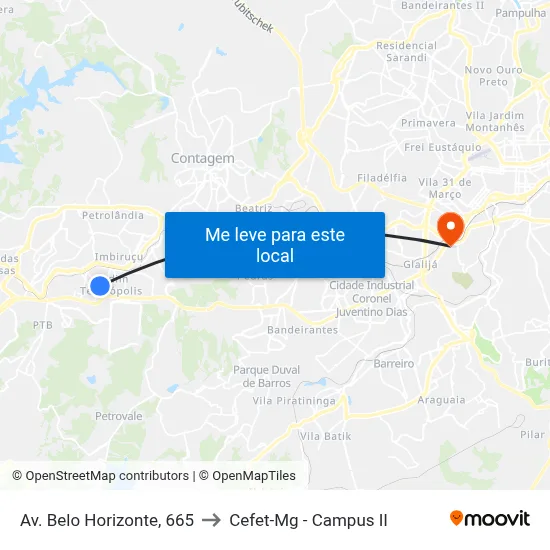 Av. Belo Horizonte, 665 to Cefet-Mg - Campus II map