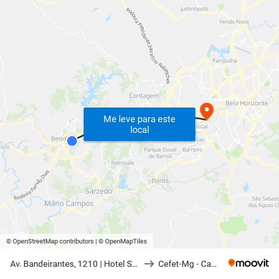 Av. Bandeirantes, 1210 | Hotel Serra Negra to Cefet-Mg - Campus II map