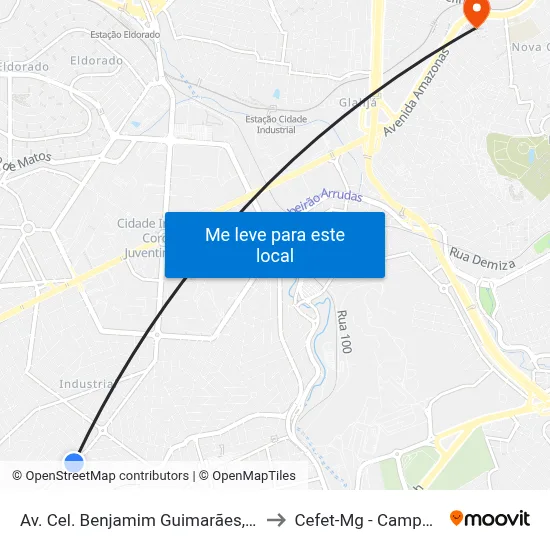 Av. Cel. Benjamim Guimarães, 990 to Cefet-Mg - Campus II map