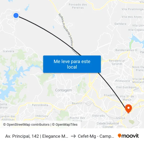 Av. Principal, 142 | Elegance Modas to Cefet-Mg - Campus II map