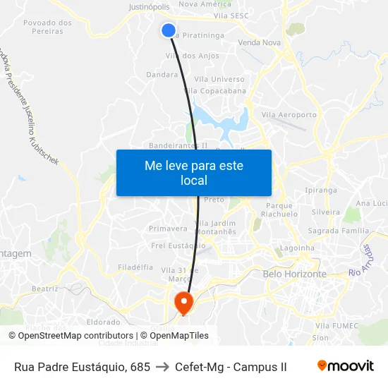 Rua Padre Eustáquio, 685 to Cefet-Mg - Campus II map
