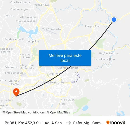 Br-381, Km 452,3 Sul | Ac. A Santa Luzia to Cefet-Mg - Campus II map