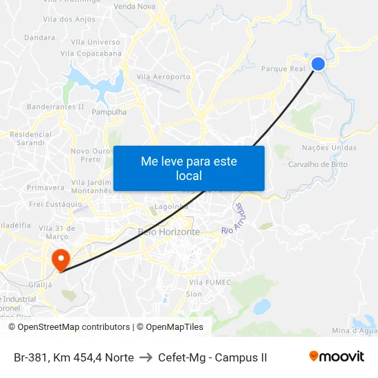 Br-381, Km 454,4 Norte to Cefet-Mg - Campus II map