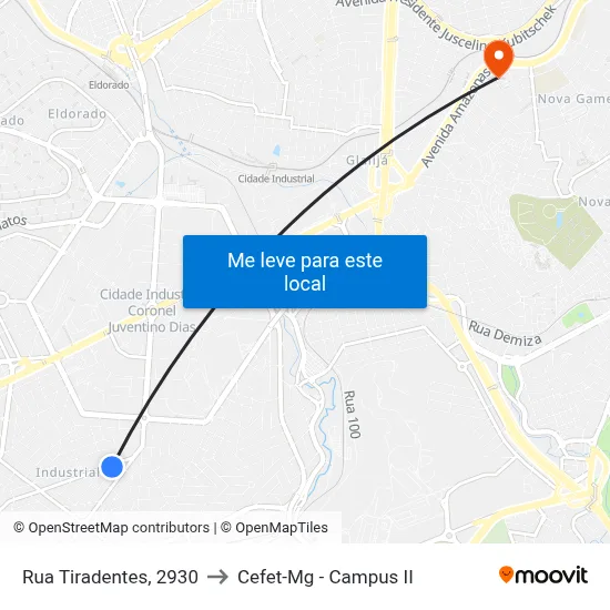 Rua Tiradentes, 2930 to Cefet-Mg - Campus II map