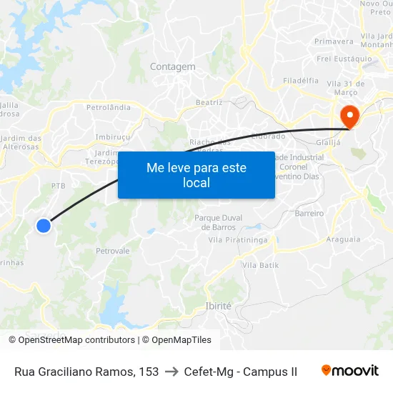 Rua Graciliano Ramos, 153 to Cefet-Mg - Campus II map