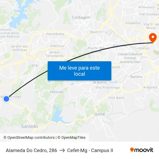Alameda Do Cedro, 286 to Cefet-Mg - Campus II map