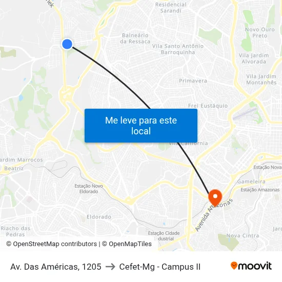 Av. Das Américas, 1205 to Cefet-Mg - Campus II map