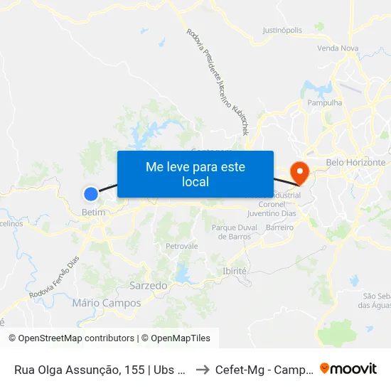 Rua Olga Assunção, 155 | Ubs Angola to Cefet-Mg - Campus II map