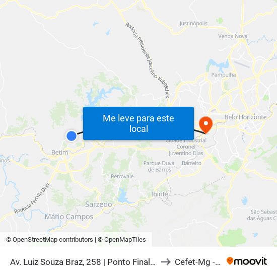 Av. Luiz Souza Braz, 258 | Ponto Final Das Linhas Do Bueno Franco to Cefet-Mg - Campus II map