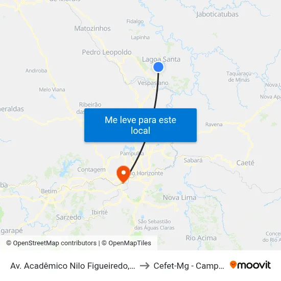 Av. Acadêmico Nilo Figueiredo, 2477 to Cefet-Mg - Campus II map