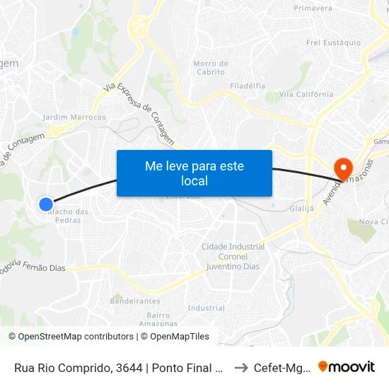 Rua Rio Comprido, 3644 | Ponto Final Das Linhas 7900 E 7905 No Santa Cruz to Cefet-Mg - Campus II map