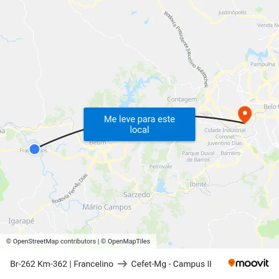 Br-262 Km-362 | Francelino to Cefet-Mg - Campus II map