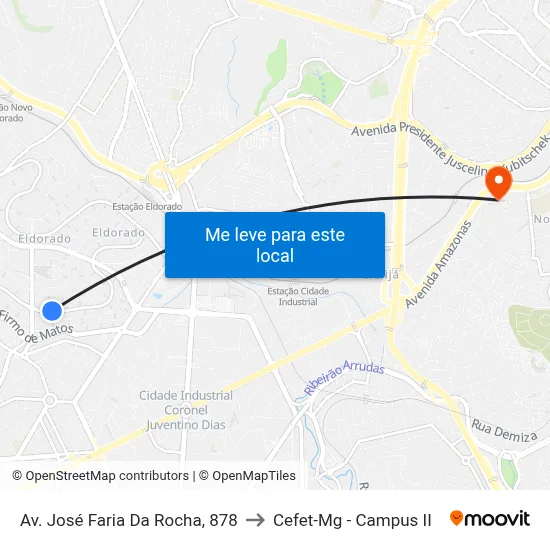 Av. José Faria Da Rocha, 878 to Cefet-Mg - Campus II map