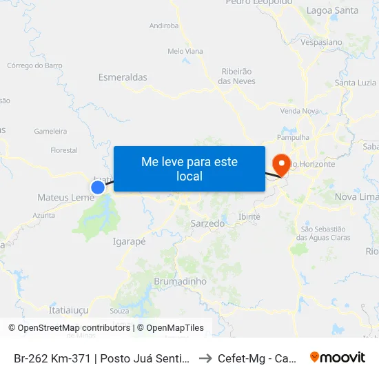 Br-262 Km-371 | Posto Juá Sentido Juatuba to Cefet-Mg - Campus II map
