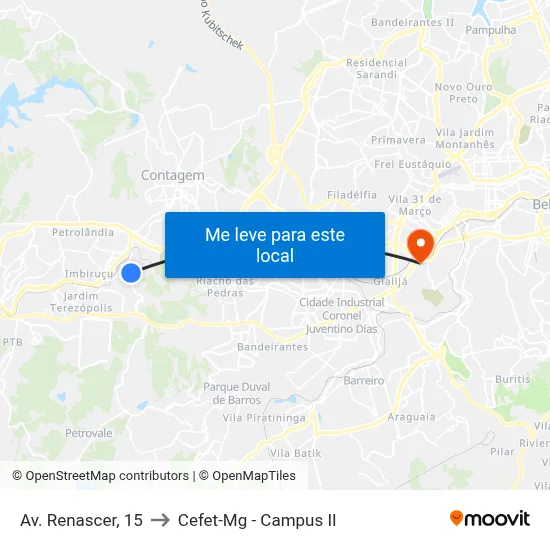 Av. Renascer, 15 to Cefet-Mg - Campus II map