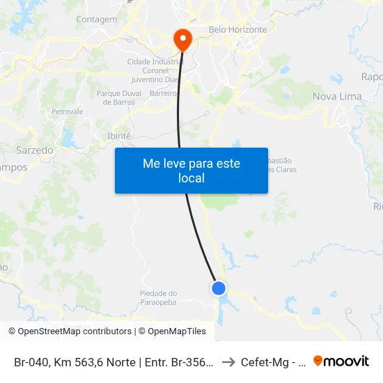 Br-040, Km 563,6 Norte | Entr. Br-356 Para Alphaville/Ouro Preto to Cefet-Mg - Campus II map