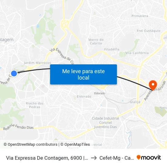 Via Expressa De Contagem, 6900 | Posto Pica-Pau to Cefet-Mg - Campus II map