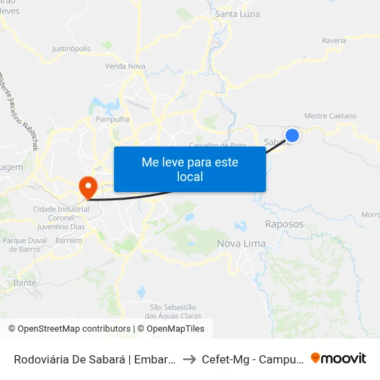 Rodoviária De Sabará | Embarque to Cefet-Mg - Campus II map