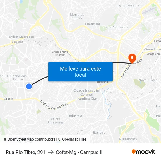 Rua Rio Tibre, 291 to Cefet-Mg - Campus II map