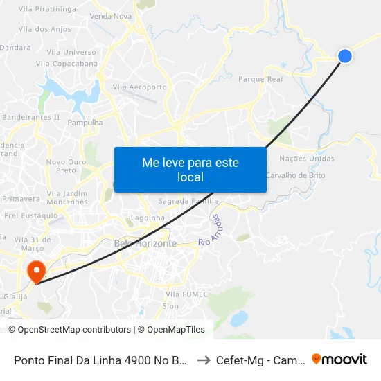 Ponto Final Da Linha 4900 No Borba Gato to Cefet-Mg - Campus II map