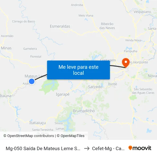 Mg-050 Saída De Mateus Leme Sentido Azurita to Cefet-Mg - Campus II map