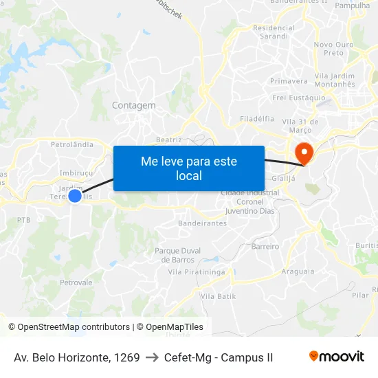 Av. Belo Horizonte, 1269 to Cefet-Mg - Campus II map