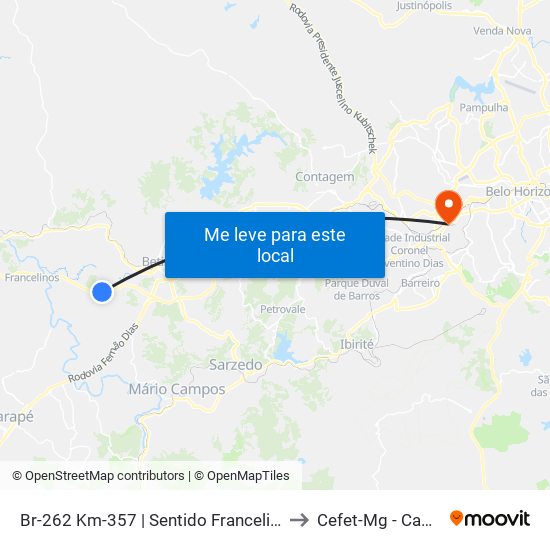 Br-262 Km-357 | Sentido Francelino/Juatuba to Cefet-Mg - Campus II map
