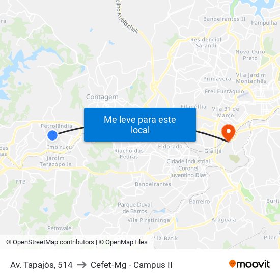 Av. Tapajós, 514 to Cefet-Mg - Campus II map