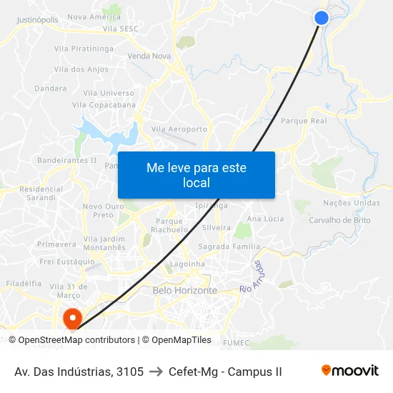 Av. Das Indústrias, 3105 to Cefet-Mg - Campus II map
