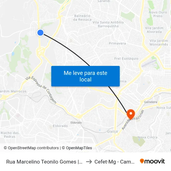 Rua Marcelino Teonilo Gomes | Ceasa to Cefet-Mg - Campus II map