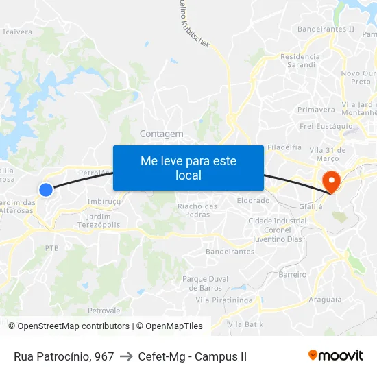 Rua Patrocínio, 967 to Cefet-Mg - Campus II map
